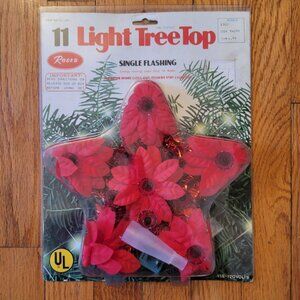Christmas 11 Light Tree Top Star Flashing Red Poinsettia Floral Flowers Holiday